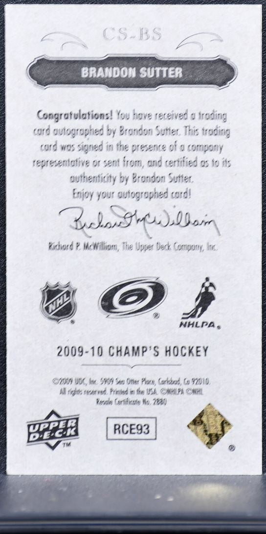 2009-10 UD Champ's Mini Signatures Sutter CS-BS Hurricanes Auto 7253