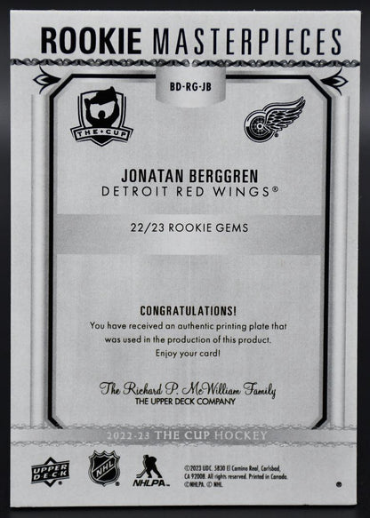 2023-24 UD The Cup Jonatan Berggren BD-RG-JB Detroit Red Wings RC 1/1