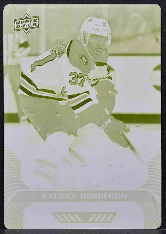 2020-21 Upper Deck MVP Yellow Printing Plate Patrice Bergeron 145 1/1 7626