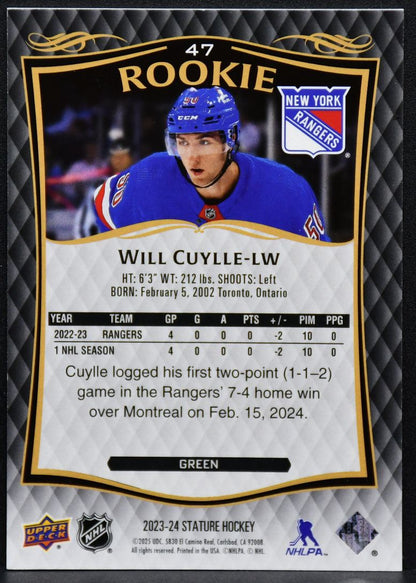 2023-24 UD Stature Rookie Green Will Cuylle 47 New York Rangers RC 141/375 1114