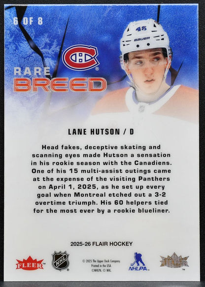 2025-26 Flair Rare Breed Lane Hutson 6 Montreal Canadiens 0658