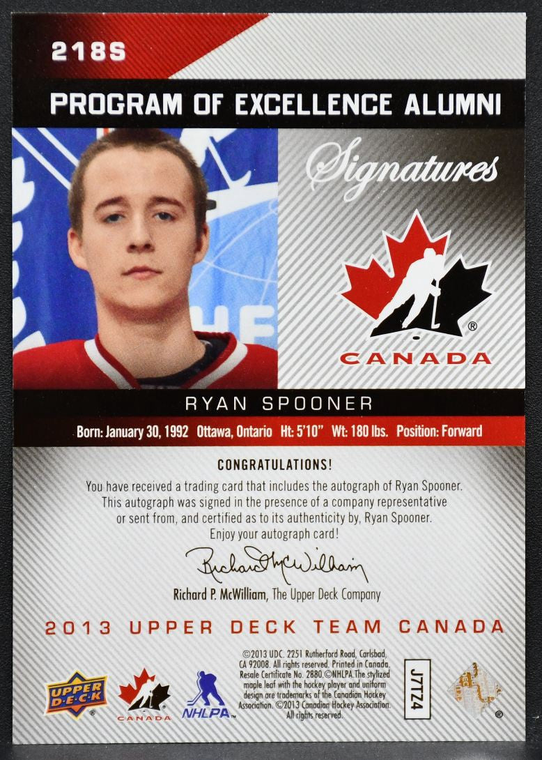 2013-14 UD Team Canada Spooner Team Canada Auto 148/175 9789