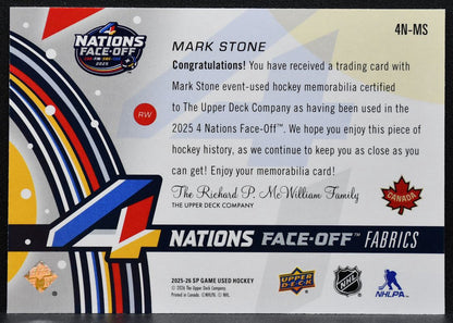 2025-26 SP Game Used 4 Nations Face Off Fabrics Mark Stone Canada Jersey 6064