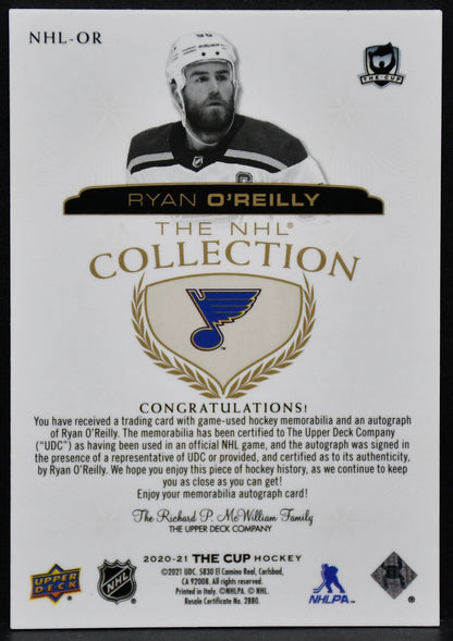 2020-21 UD The Cup NHL Collection Auto Patch Ryan O'Reilly NHL-OR /25 Patch