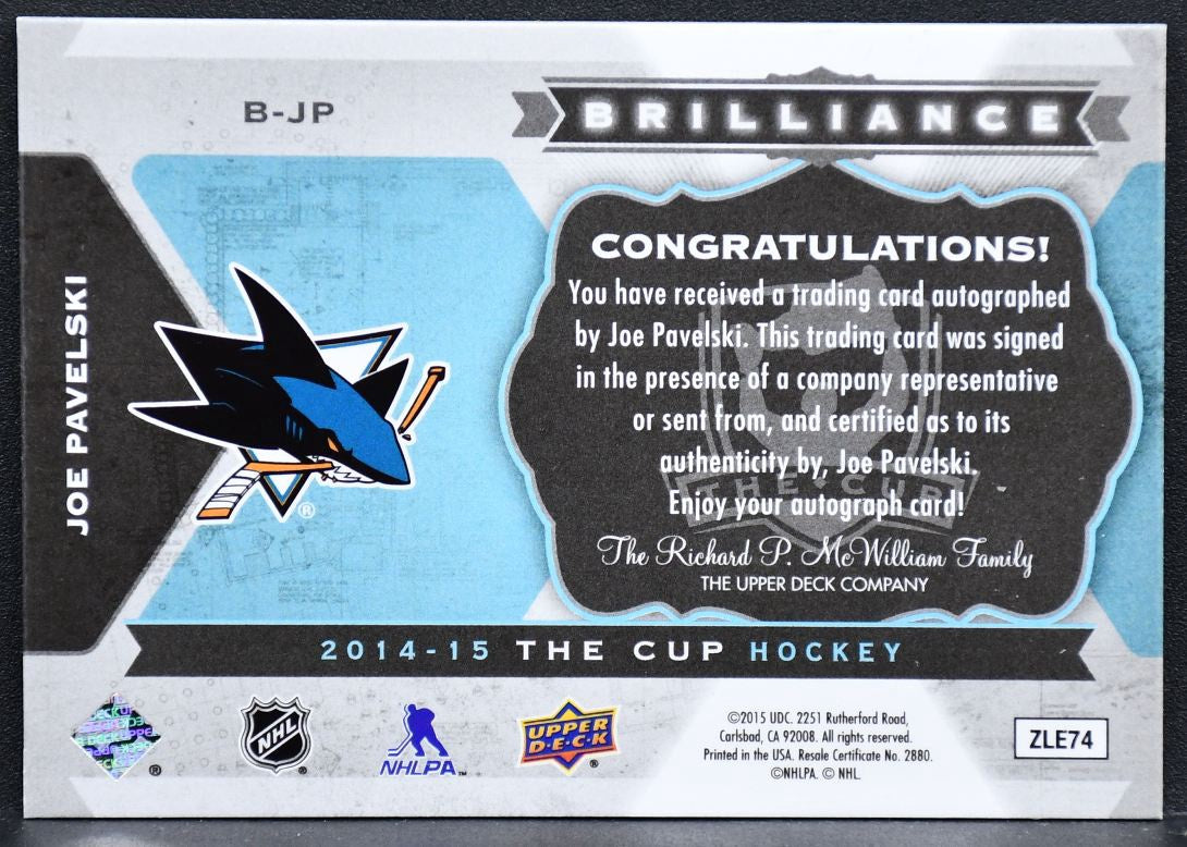 2014-15 UD The Cup Brilliance Joe Pavelski B-JP San Jose Sharks Auto
