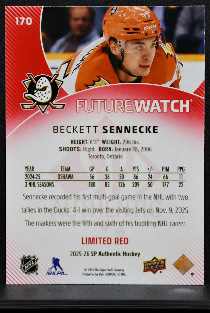2025-26 SP Authentic Future Watch Limited Red Beckett Sennecke RC 8396