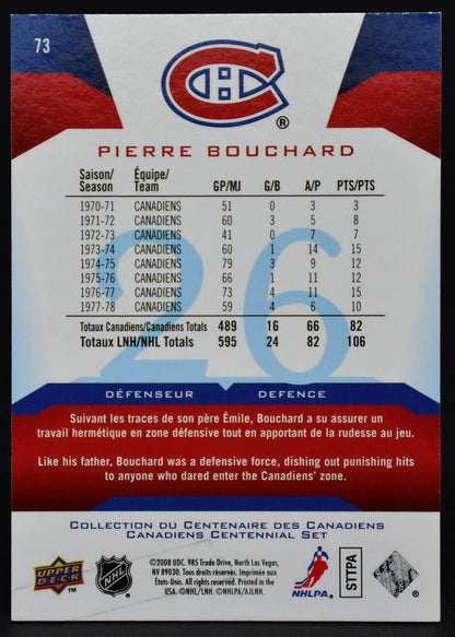 2008-09 UD Montreal Canadiens Centennial Auto Pierre Bouchard 73 Auto