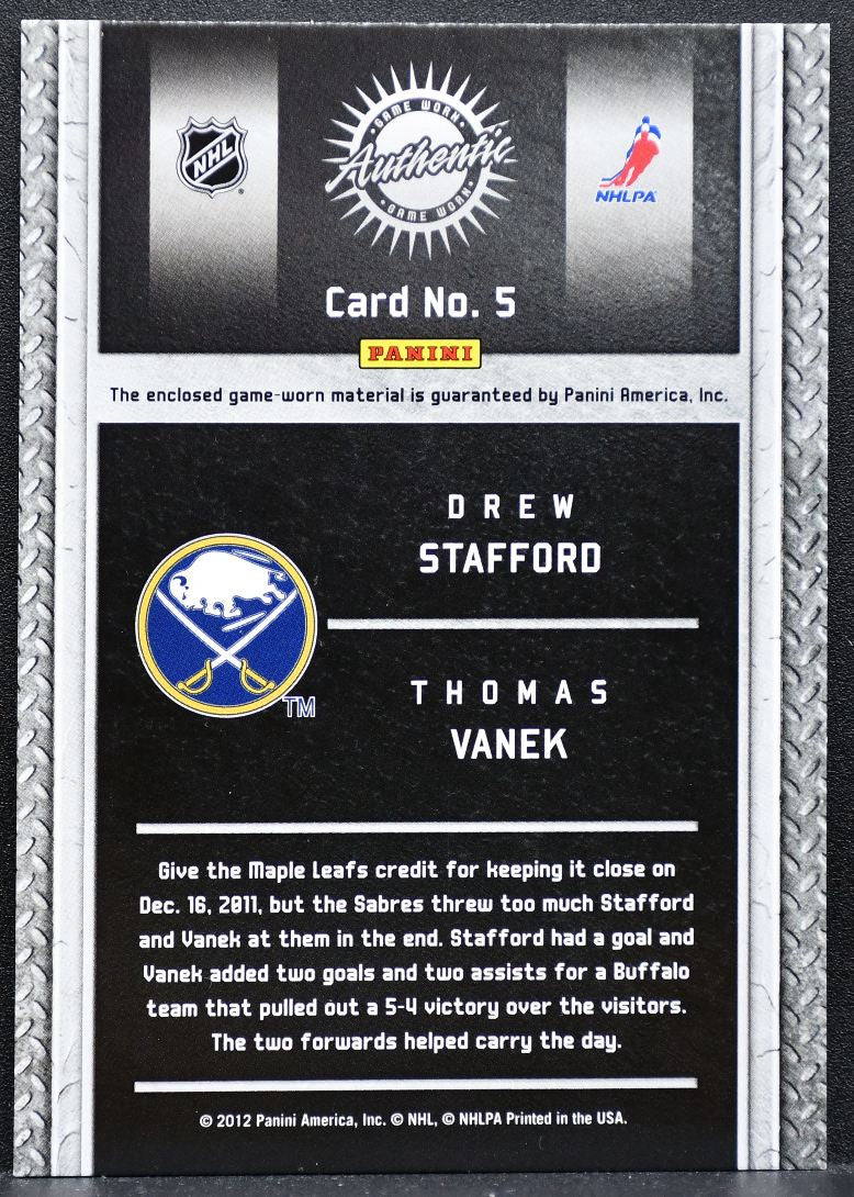 2011-12 Panini Titanium Game Worn Gear Dual Prime Stafford/Vanek Patch 9990