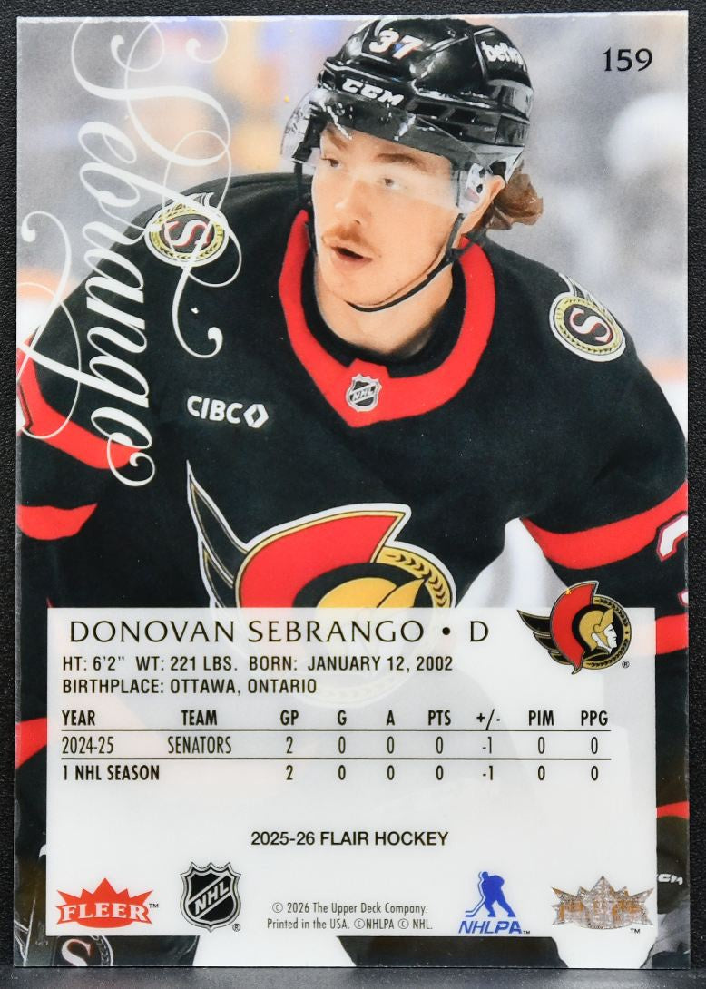 2025-26 Flair Donovan Sebrango 159 Ottawa Senators RC 6128