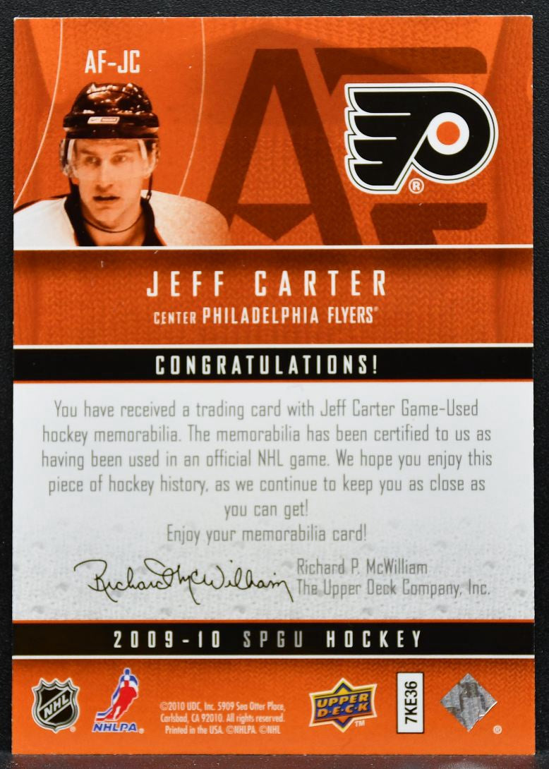 2010-11 SP Game Used Authentic Fabrics Jeff Carter AF-JC Flyers Jersey 9547