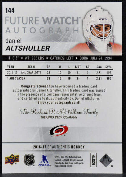 2016-17 SP Authentic Future Watch Auto Daniel Altshuller 144  RC Auto 125/999
