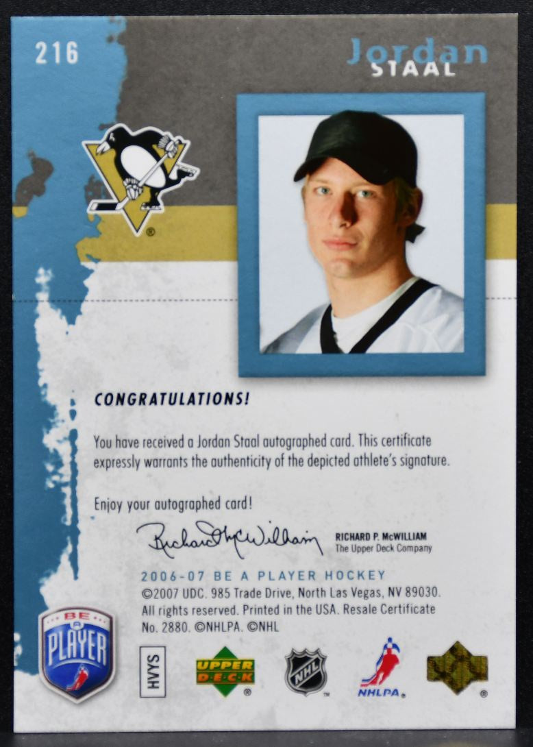 2006-07 Upper Deck Be A Player Rookie Auto Jordan Staal Penguins RC Auto 3784