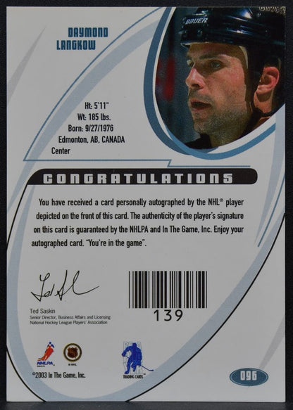 2002-03 In the Game Signature Gold Daymond Langkow 096 Phoenix Coyotes Auto 1639