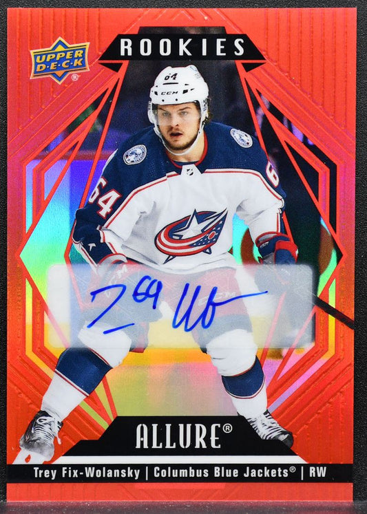 2022-23 UD Allure Red Rainbow Trey Fix-Wolansky Blue Jackets Auto 4052