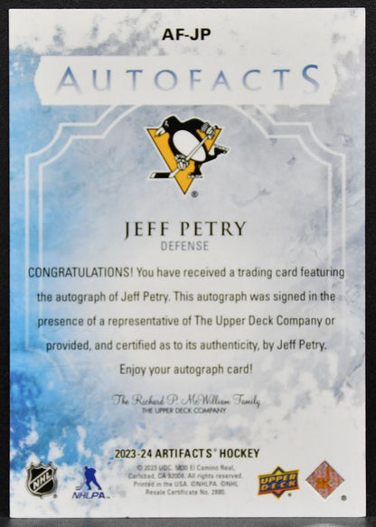 2023-24 Upper Deck Artifacts Auto Facts Jeff Petry AF-JP Penguins Auto 2823