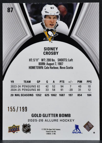 2025-26 UD Allure Gold Glitter Bomb Sidney Crosby 87 Penguins 155/199 1679