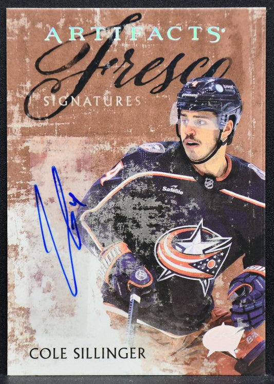 24-25 UD Artifacts Fresco Signatures Cole Sillinger FS-CS Blue Jackets Auto 5341