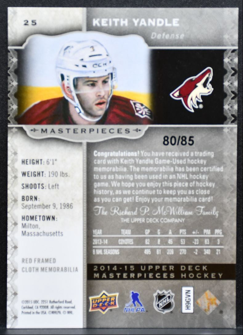 2014-15 UD Masterpieces Memorabilia Framed Red Yandle 80/85 Jersey 9038