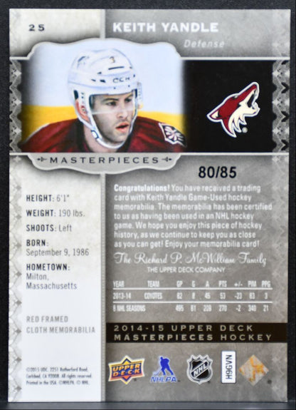 2014-15 UD Masterpieces Memorabilia Framed Red Yandle 80/85 Jersey 9038