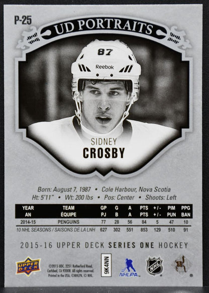 2015-16 Upper Deck Series 1 UD Portraits Sidney Crosby P-25 Pittsburgh Penguins 6613