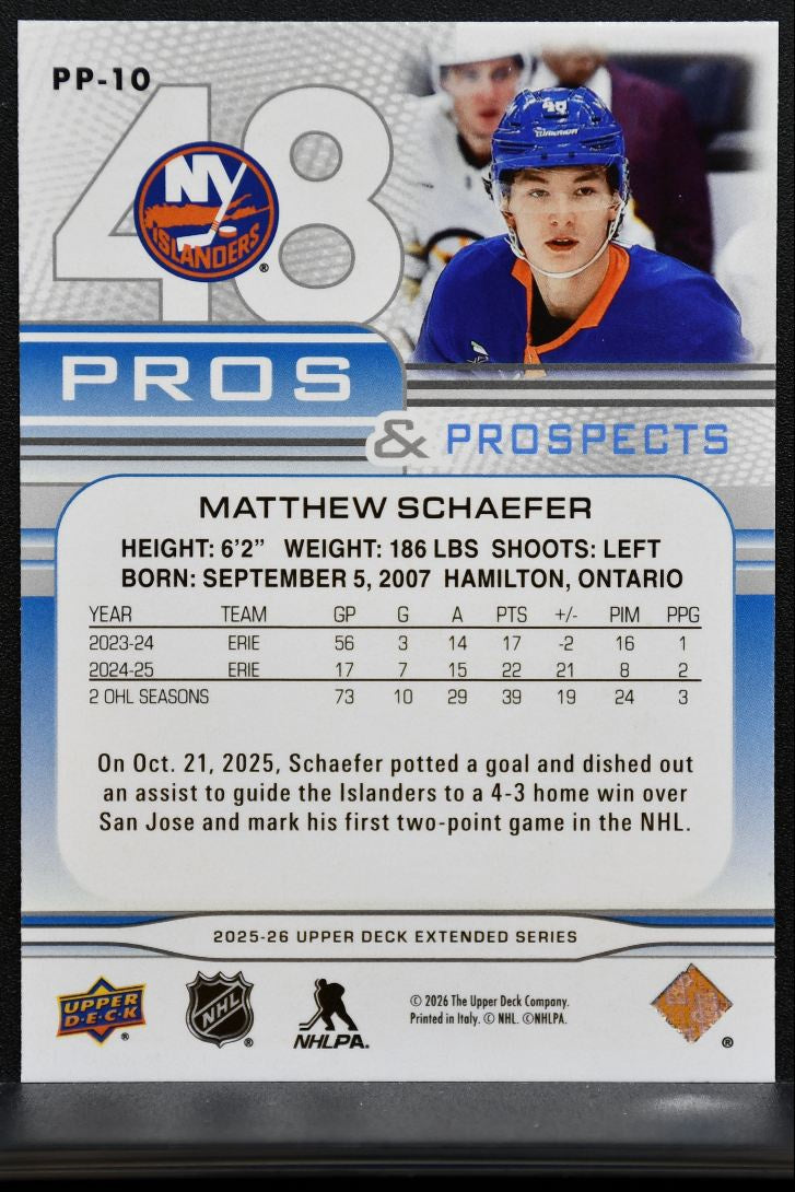 2025-26 UD Extended Series Pros and Prospects Matthew Schaefer Islanders RC 1877