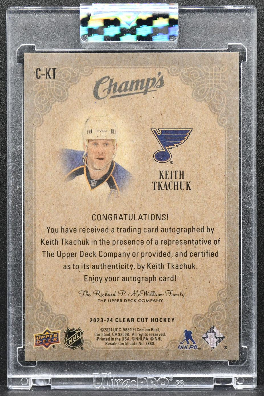 2023-24 Upper Deck Clear Cut Champs Autos - Legends Keith Tkachuk C-KT 2507