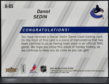 2007-08 Fleer Ultra Uniformity Jersey Daniel Sedin U-DS Jersey 5341