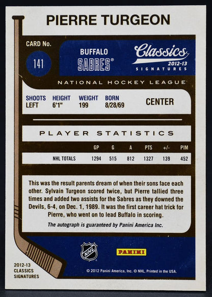 2012-13 Panini Classics Signatures Pierre Turgeon 141 Auto