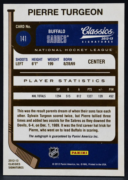 2012-13 Panini Classics Signatures Pierre Turgeon 141 Auto