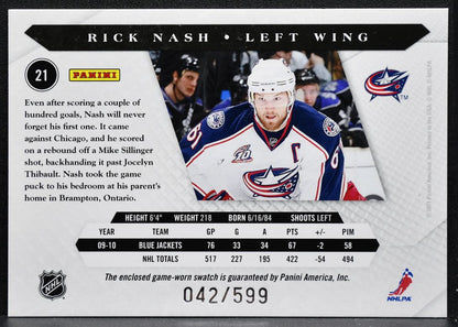 2010-11 Panini Luxury Suite Jersey Rick Nash 21 Blue Jackets 042/599 Jersey 3407