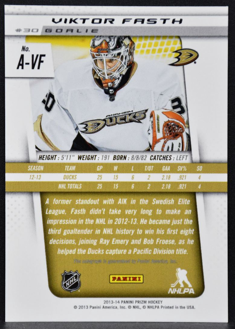 2013-14 Panini Prizm Rookie Autographs Viktor Fasth A-VF RC Auto 3672
