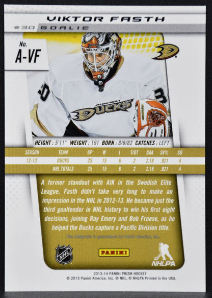 2013-14 Panini Prizm Rookie Autographs Viktor Fasth A-VF RC Auto 3672