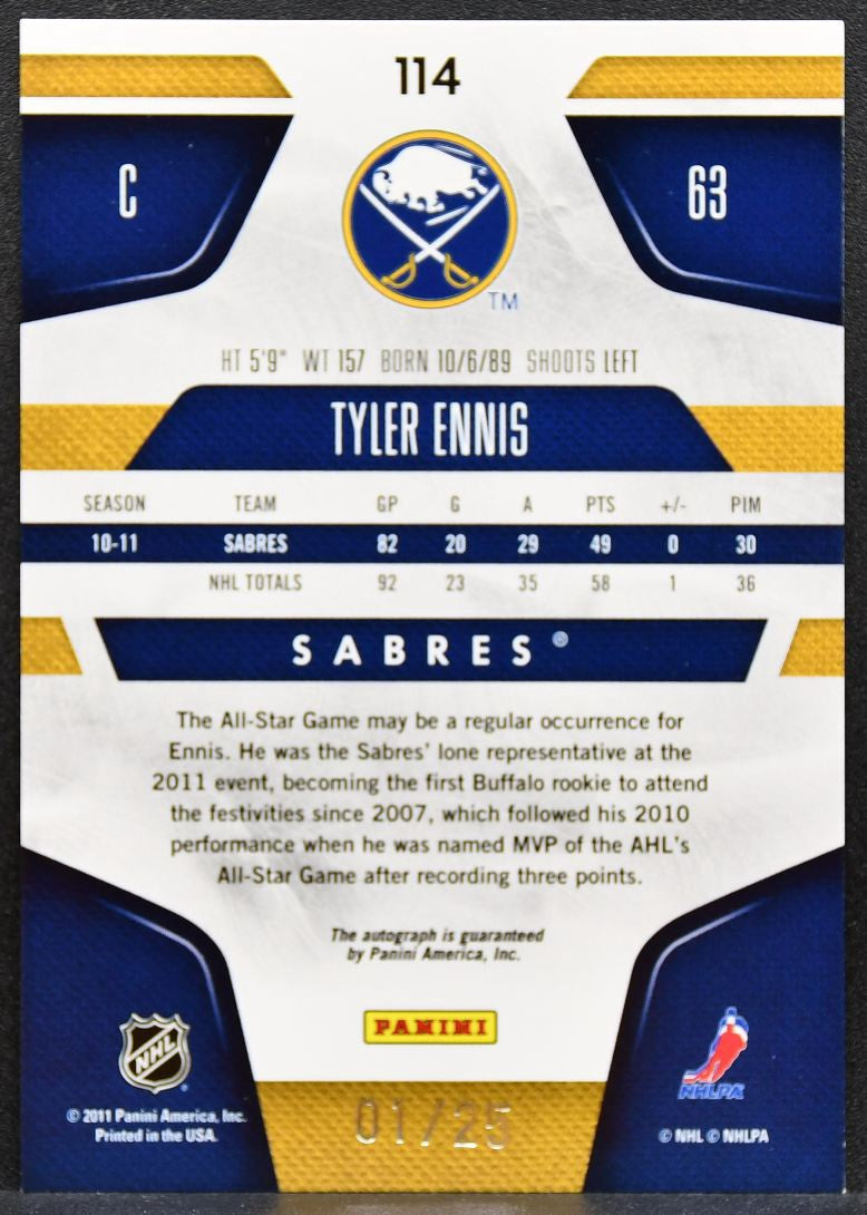 2011-12 Panini Certified Mirror Gold Signatures Ennis 114 Sabres Auto 01/25 1253