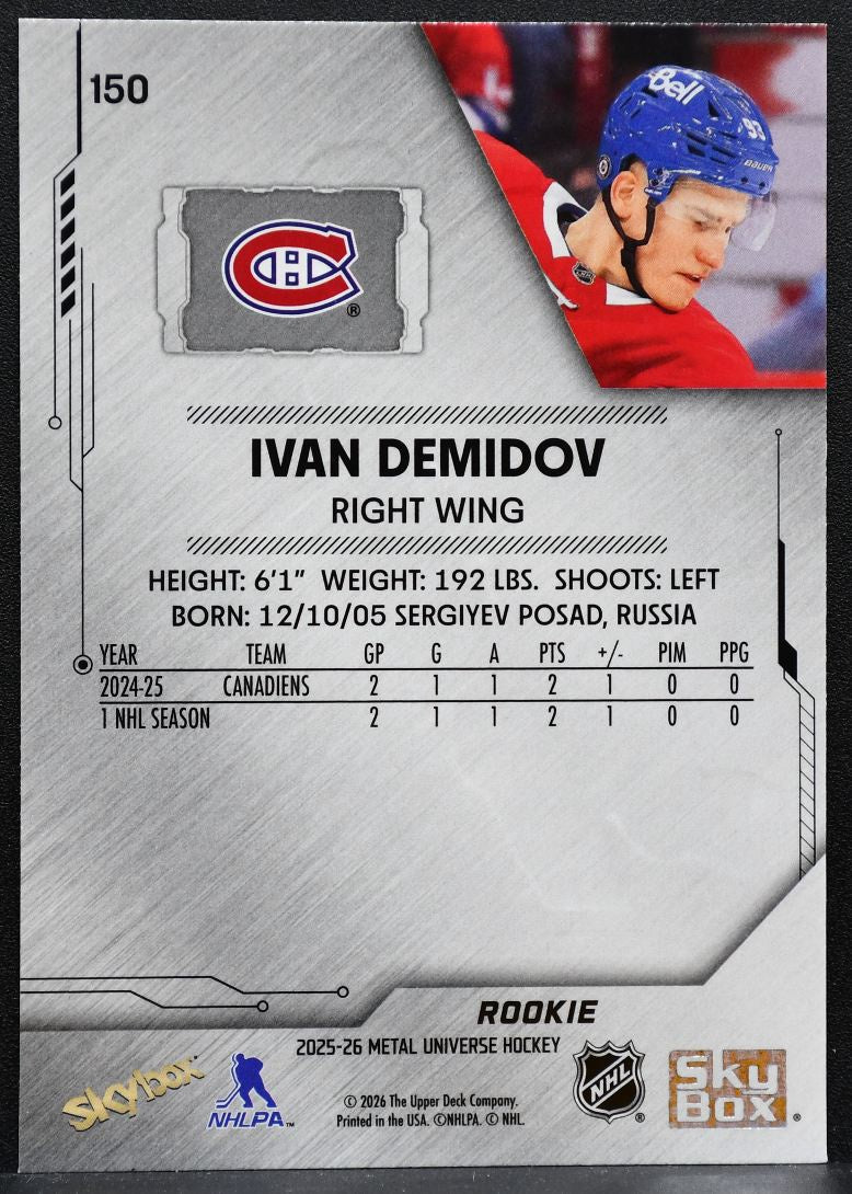 2025-26 SkyBox Metal Universe Rookie Ivan Demidov 150 Montreal Canadiens RC 1891