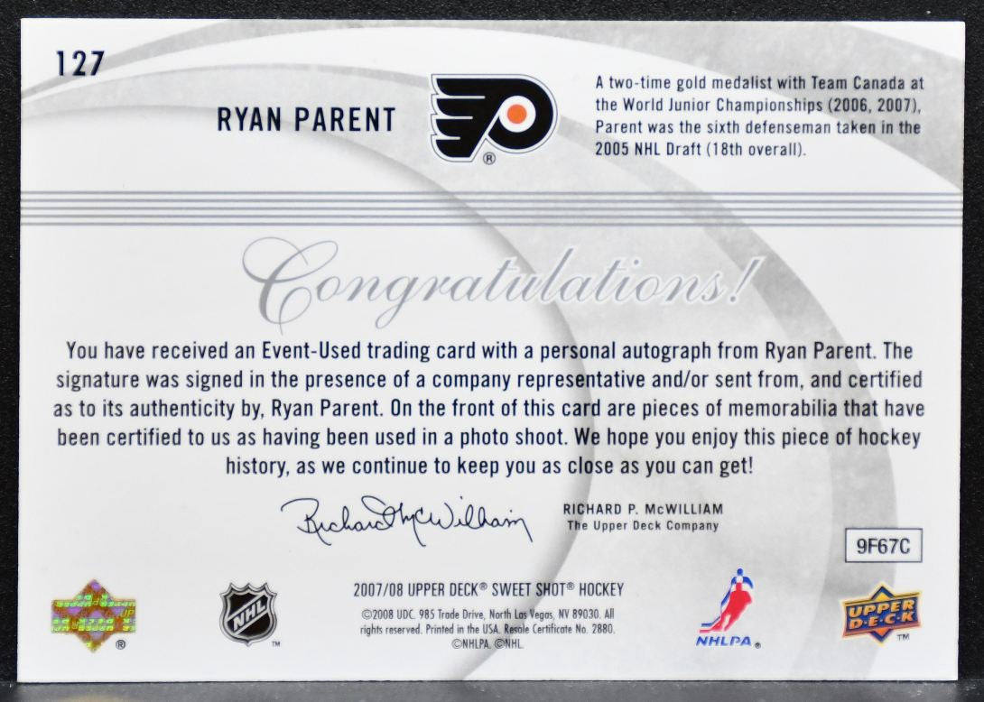 2007-08 UD Sweet Shot Rookie JerseysAuto Parent RC Auto 049/100 Jersey 6778