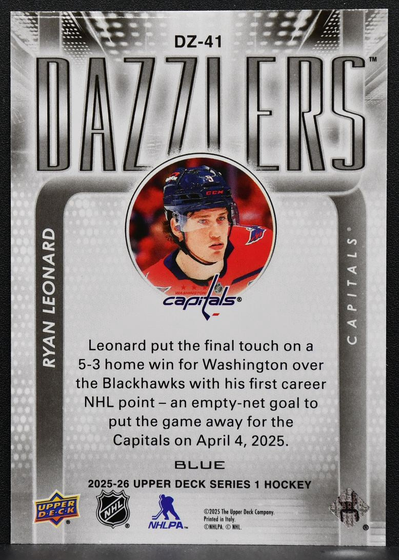 2025-26 Upper Deck Series 1 Dazzlers Blue Ryan Leonard DZ-41 RC 7329