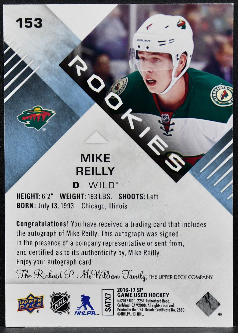 2016-17 SP Game Used Authentic Rookies Auto Blue Mike Reilly 153 RC Auto 0718