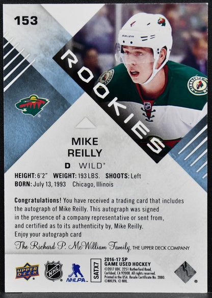 2016-17 SP Game Used Authentic Rookies Auto Blue Mike Reilly 153 RC Auto 0718