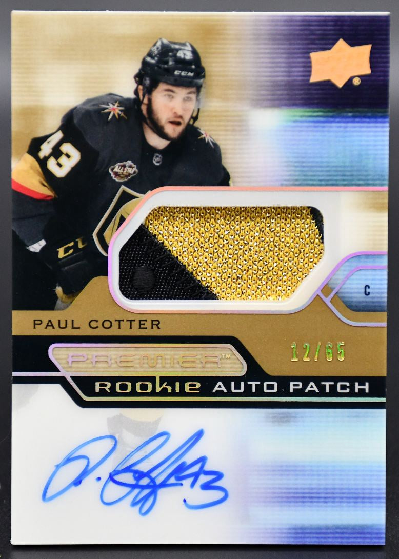 2021-22 UD Premier Paul Cotter CC-CR Vegas Golden Knights RC Auto 12/65 Patch