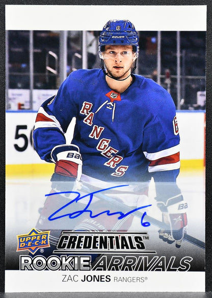 2021-22 UD Credentials Rookie Arrivals Autographs Zac Jones Rangers RC Auto 3277