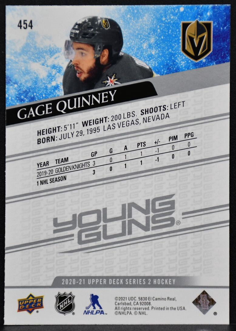2020-21 Upper Deck Series 2 Young Guns Gage Quinney 454 Vegas Golden Knights RC 5944