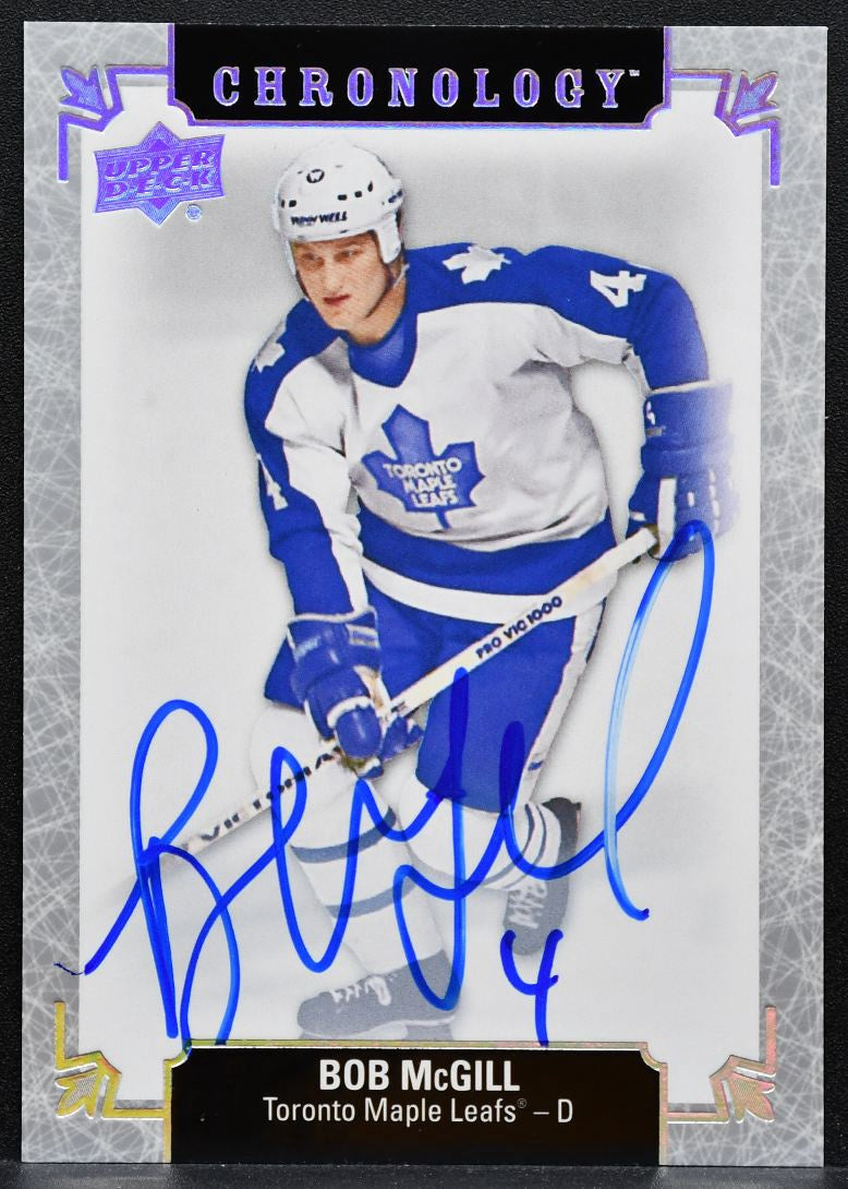 2018-19 UD Chronology Franchise History Auto Bob McGill Maple Leafs Auto 0512
