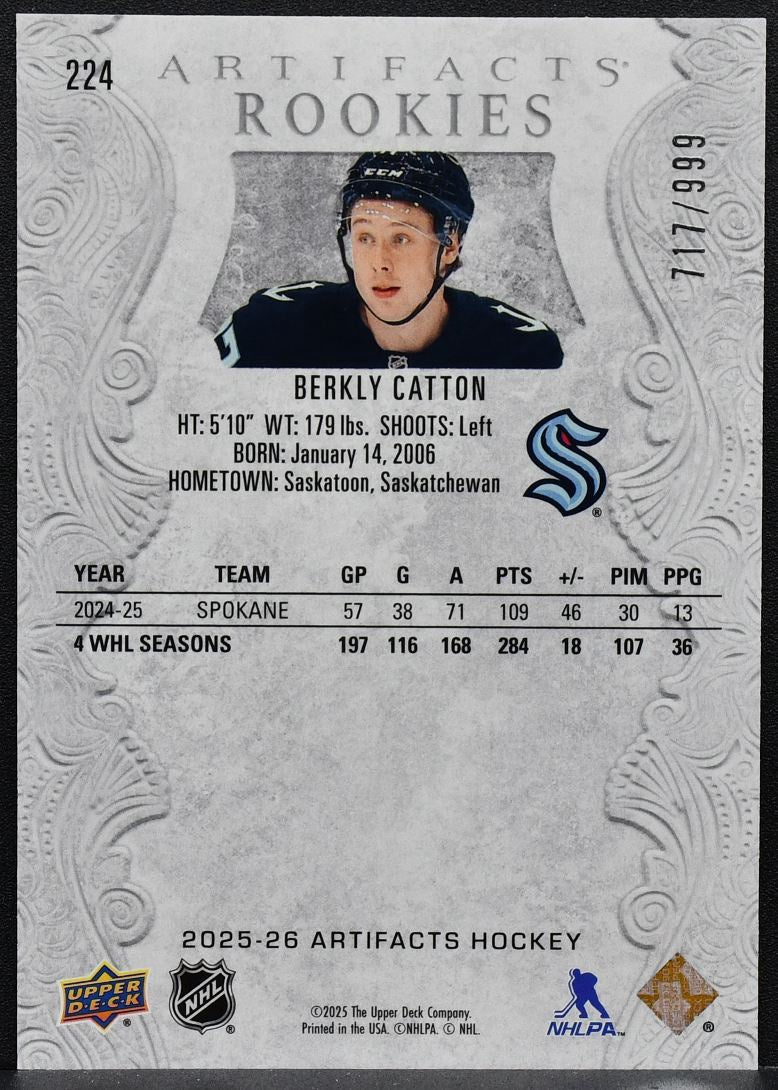 2025-26 Upper Deck Artifacts Rookies Berkly Catton 224 RC 717/999 6582