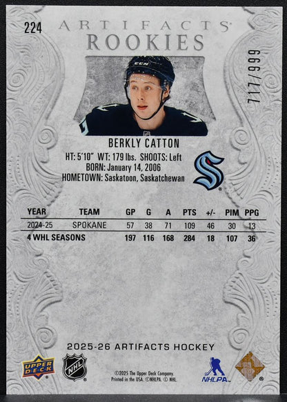 2025-26 Upper Deck Artifacts Rookies Berkly Catton 224 RC 717/999 6582