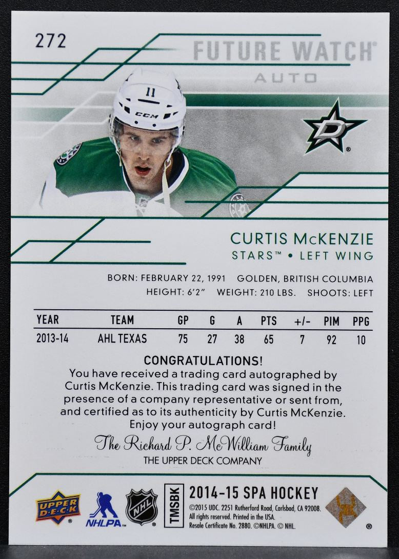 2014-15 SP Authentic Future Watch Auto Curtis McKenzie RC Auto 969/999 8223