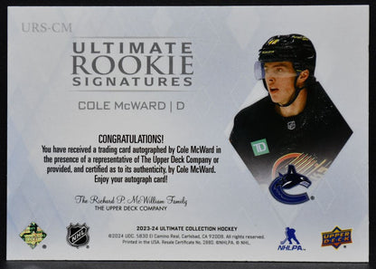 23-24 UD Ultimate Collection RC Signatures Cole McWard URS-CM Canucks RC Auto 5570