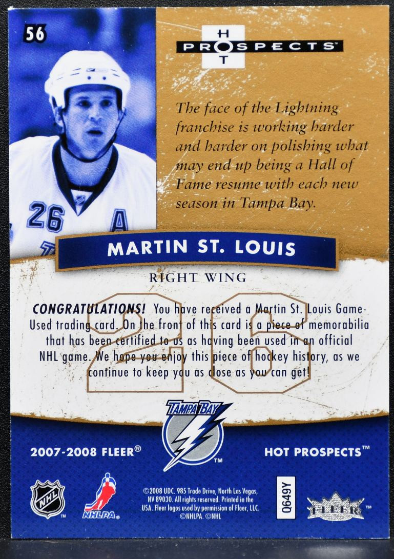2007-08 Fleer Hot Prospects Jersey Red Martin St. Louis 56 /100 Jersey 1687