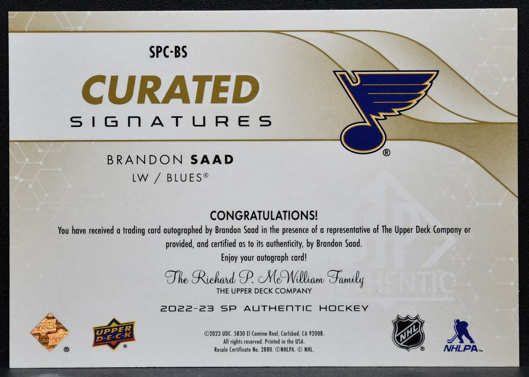 2022-23 SP Authentic Curated Signatures Brandon Saad Blues Auto 194/199 2331