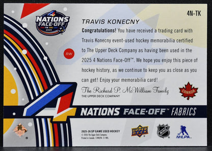 2025-26 SP Game Used 4 Nations Face Off Fabrics Konecny Canada Jersey 6088