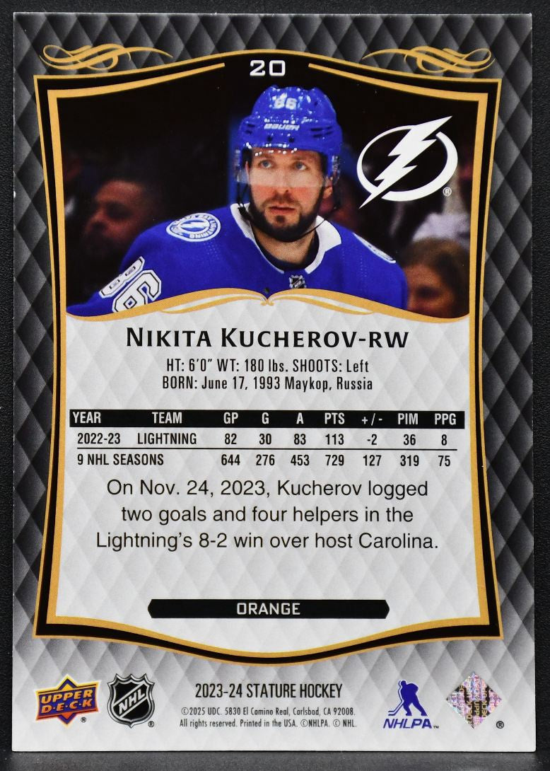 2023-24 Upper Deck Stature Orange Nikita Kucherov 20 Tampa Bay Lightning 147/199 2562